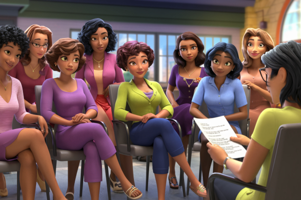 A group of women listening to a woman read a story.
