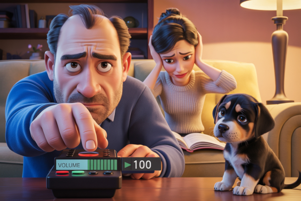 A man turns the TV to full volume as his wife tried to read.